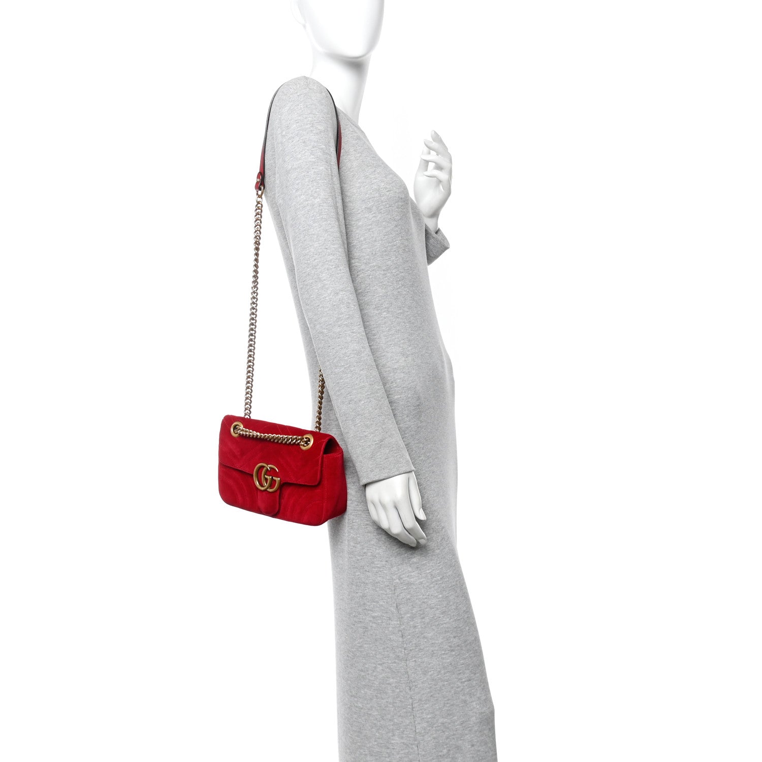 Gucci Velvet Matelasse Mini GG Marmont Shoulder Bag Hibiscus Red