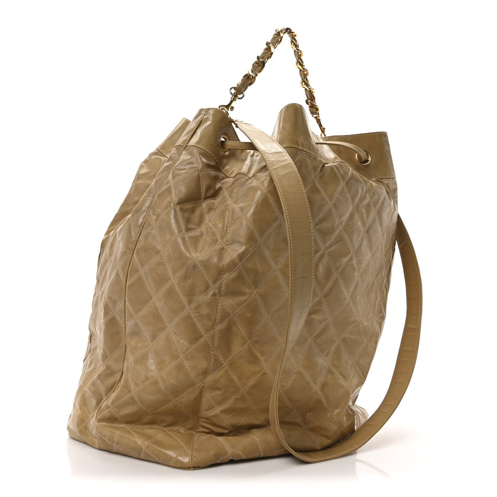 Chanel Vinyl Stitched XL Bucket Bag Beige