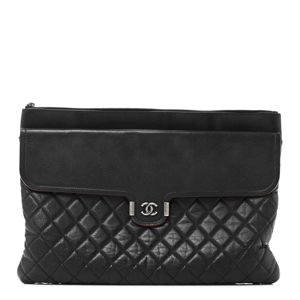 Grained Calfskin Quilted Large Archi Chic Cosmetic Case Navy