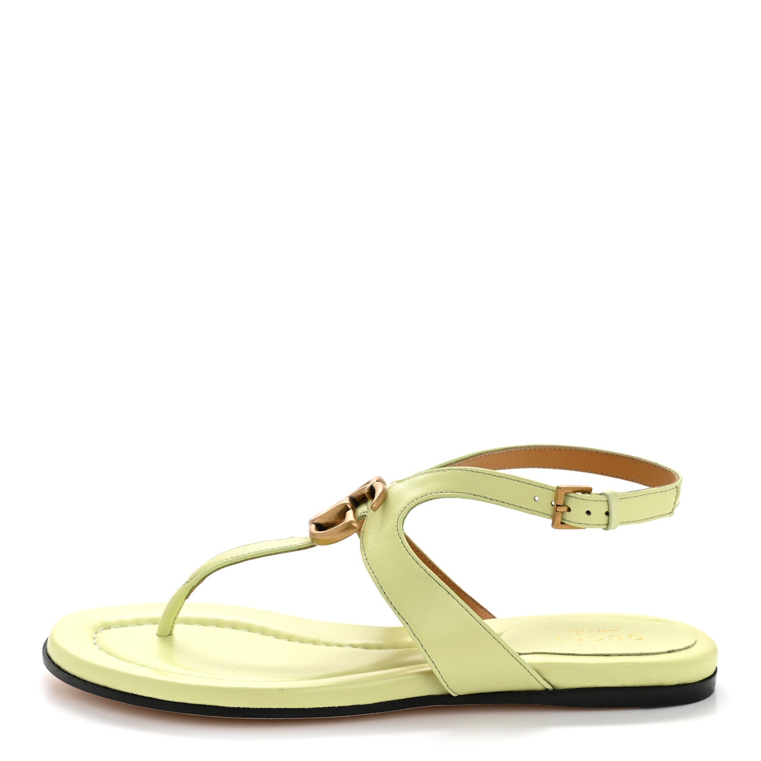Gucci Calfskin Double G Thong Flat Sandals 35 Pistachio Green