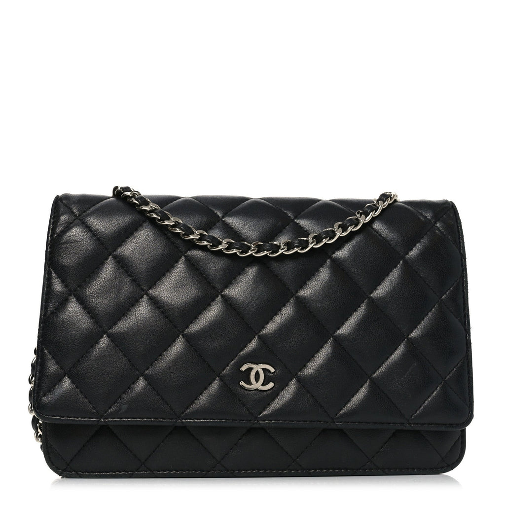 Chanel Lambskin Quilted Wallet On Chain WOC Black