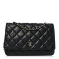 Chanel Lambskin Quilted Wallet On Chain WOC Black