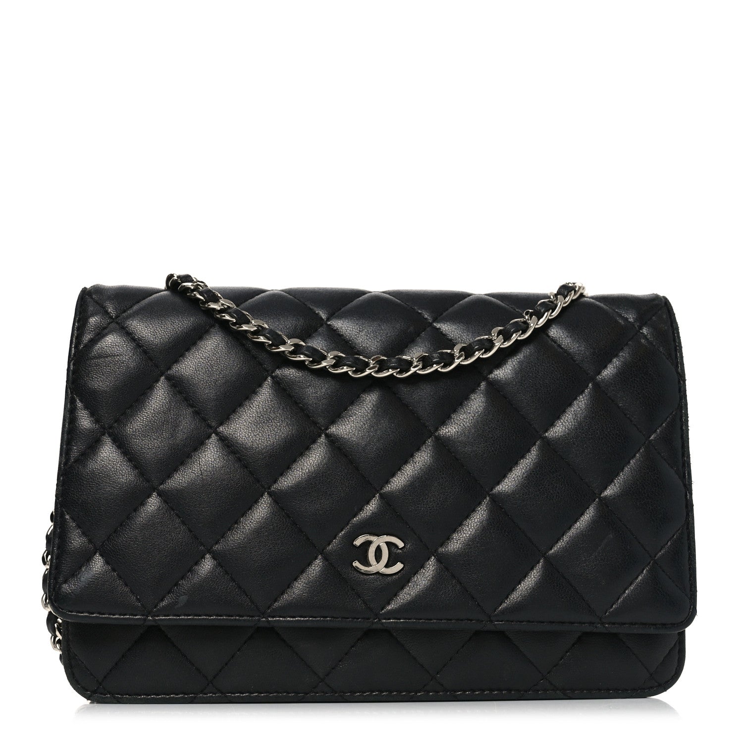 Chanel Lambskin Quilted Wallet On Chain WOC Black