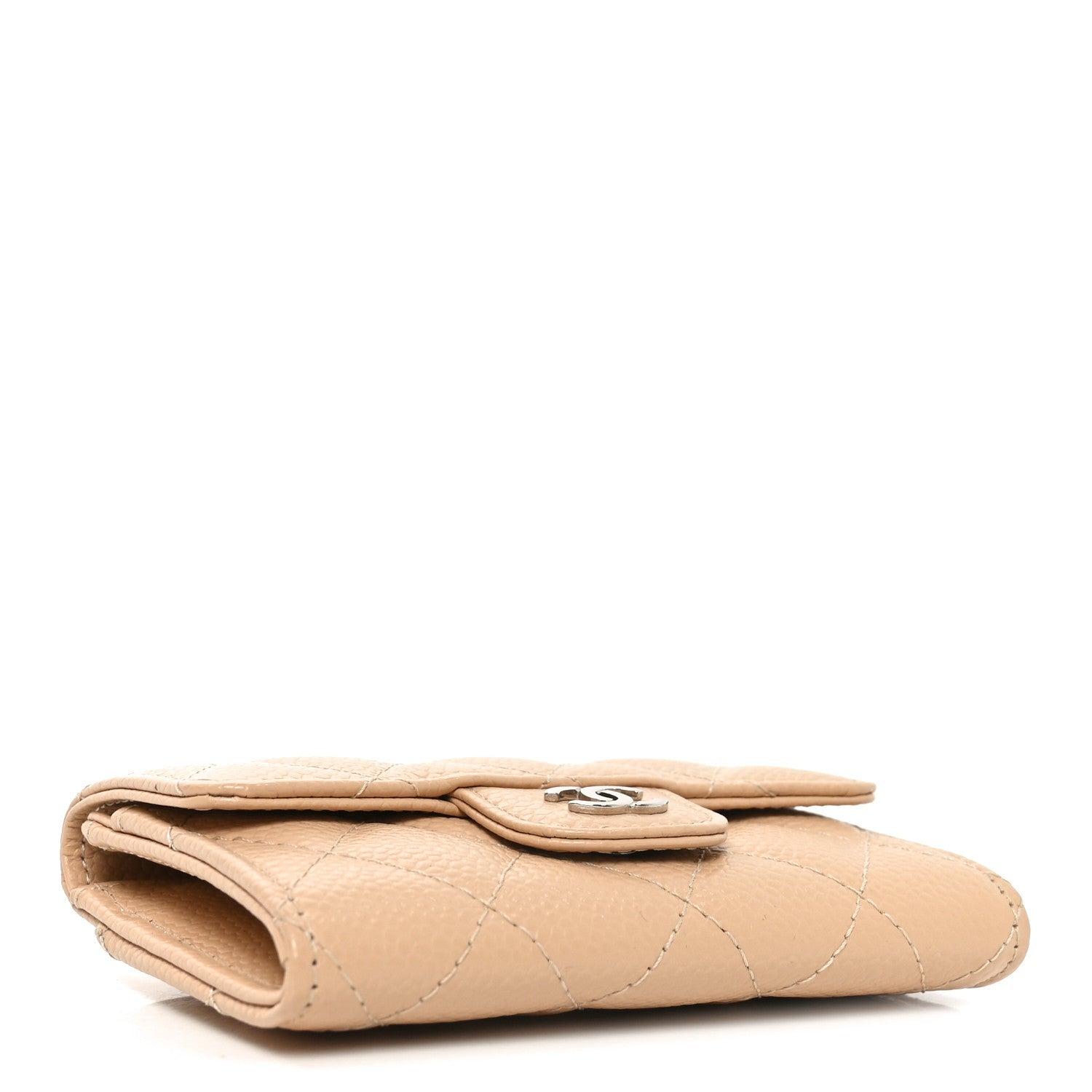 Caviar Quilted Flap Card Holder Wallet Beige