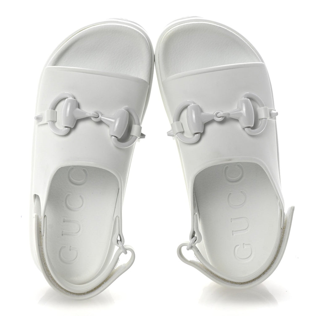 Gucci Soft Rubber Horsebit Touch Womens Strapped Sandals 37 Great White