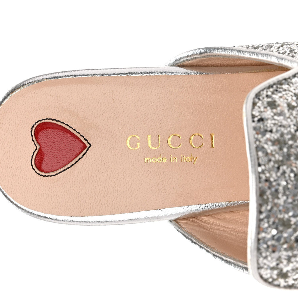 Gucci Glitter Womens Princetown Slippers 36 Silver