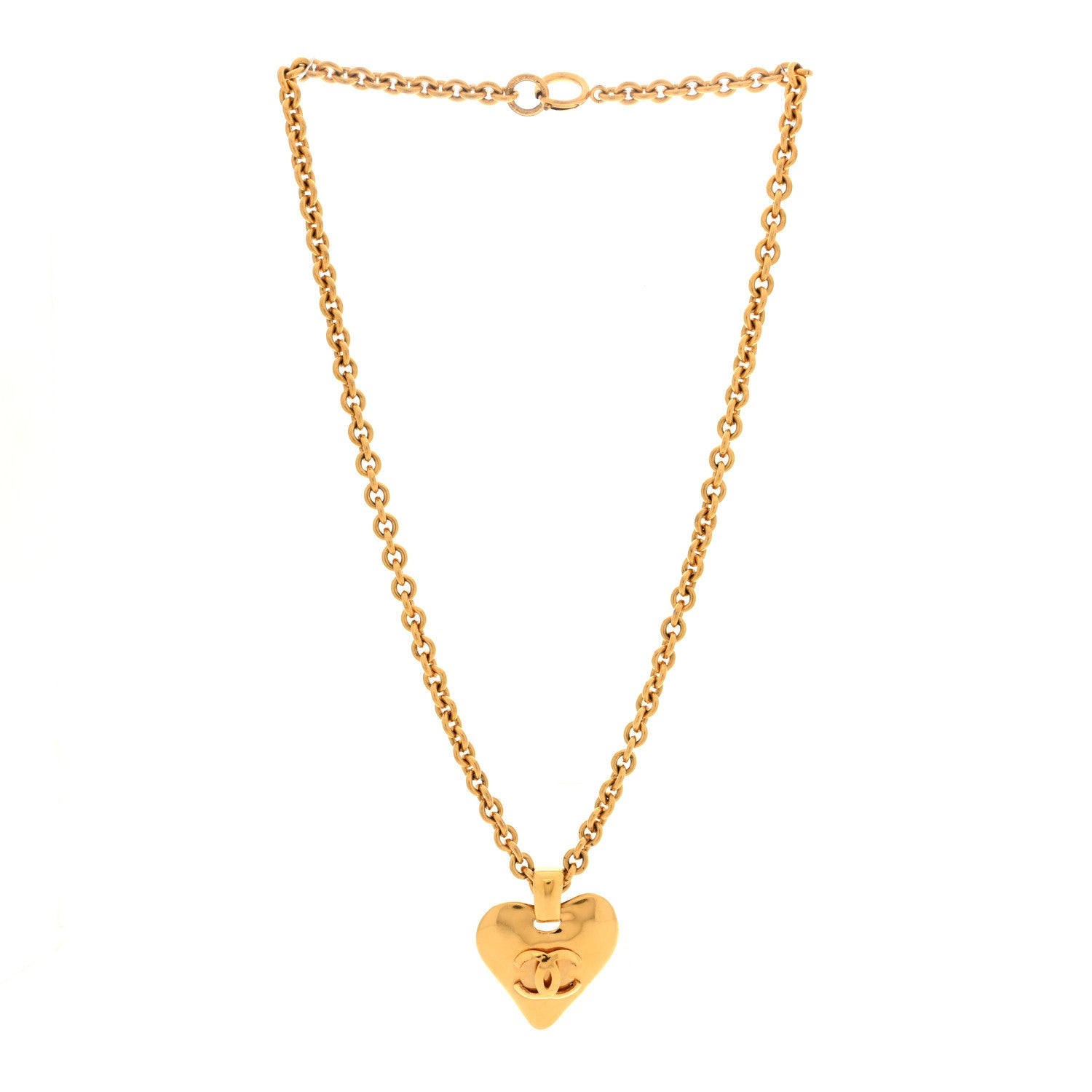 CC Heart Chain Pendant Necklace Gold