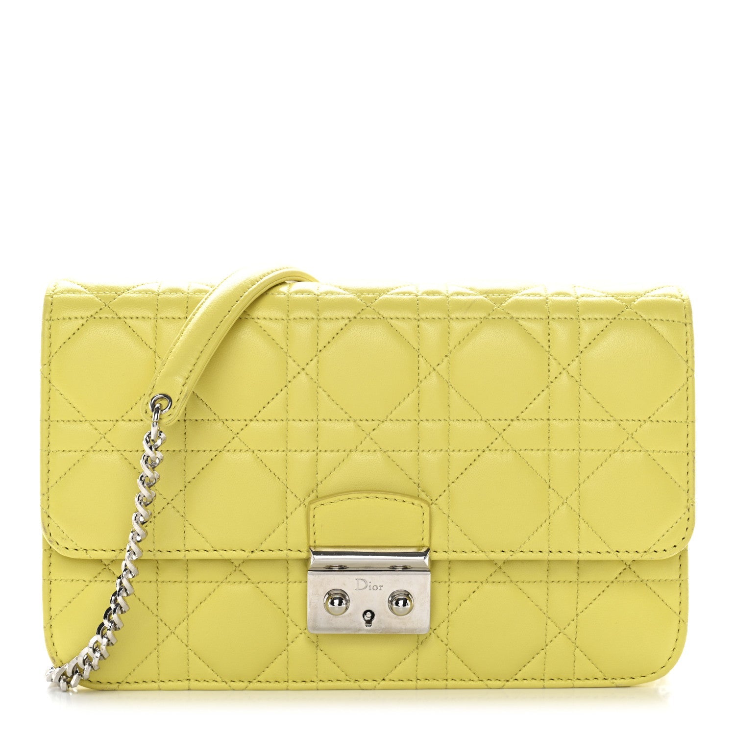 Christian Dior Lambskin Cannage Miss Dior Promenade Pouch Citron