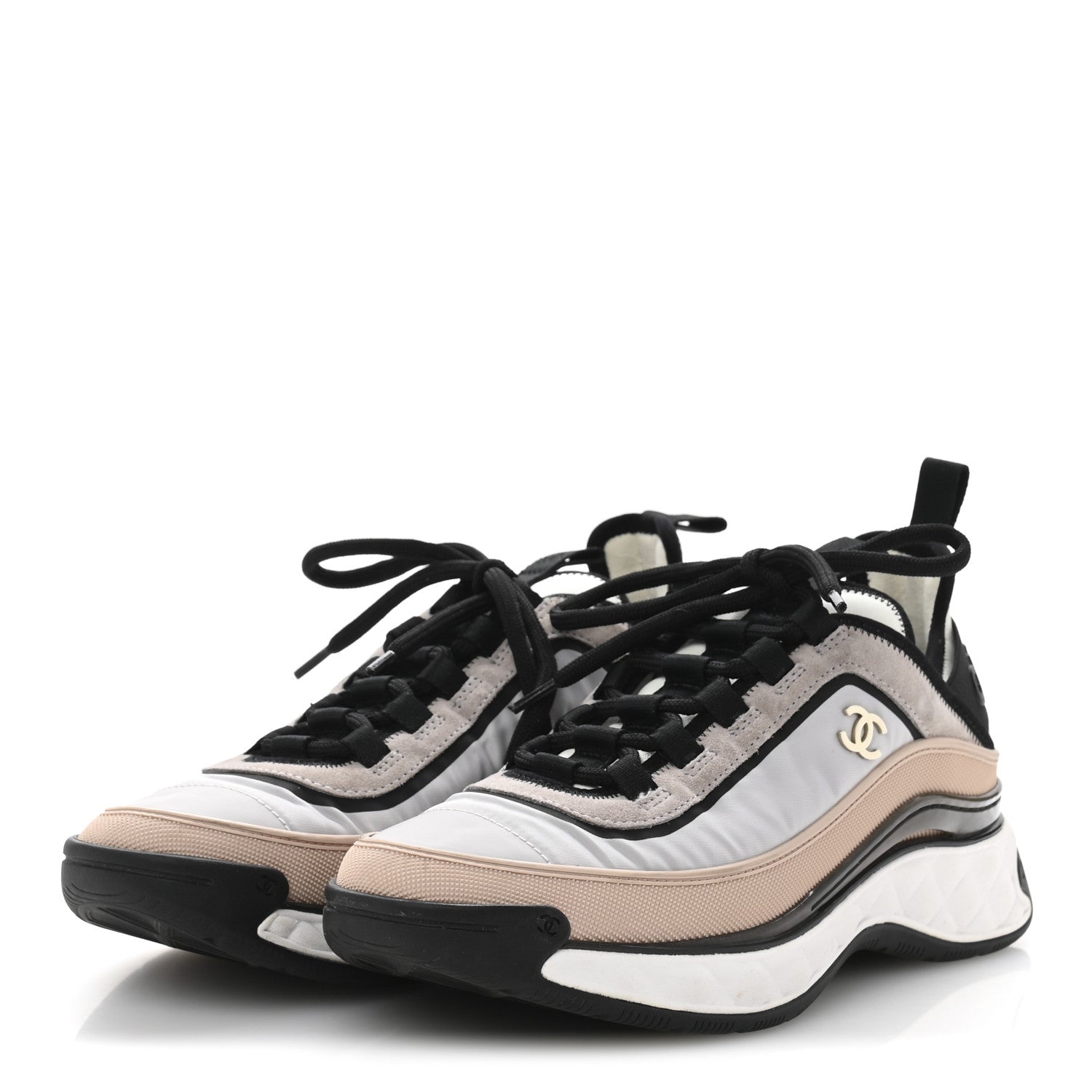 Chanel Suede Calfskin Mixed Fibers CC Sneakers 39 Pink Grey