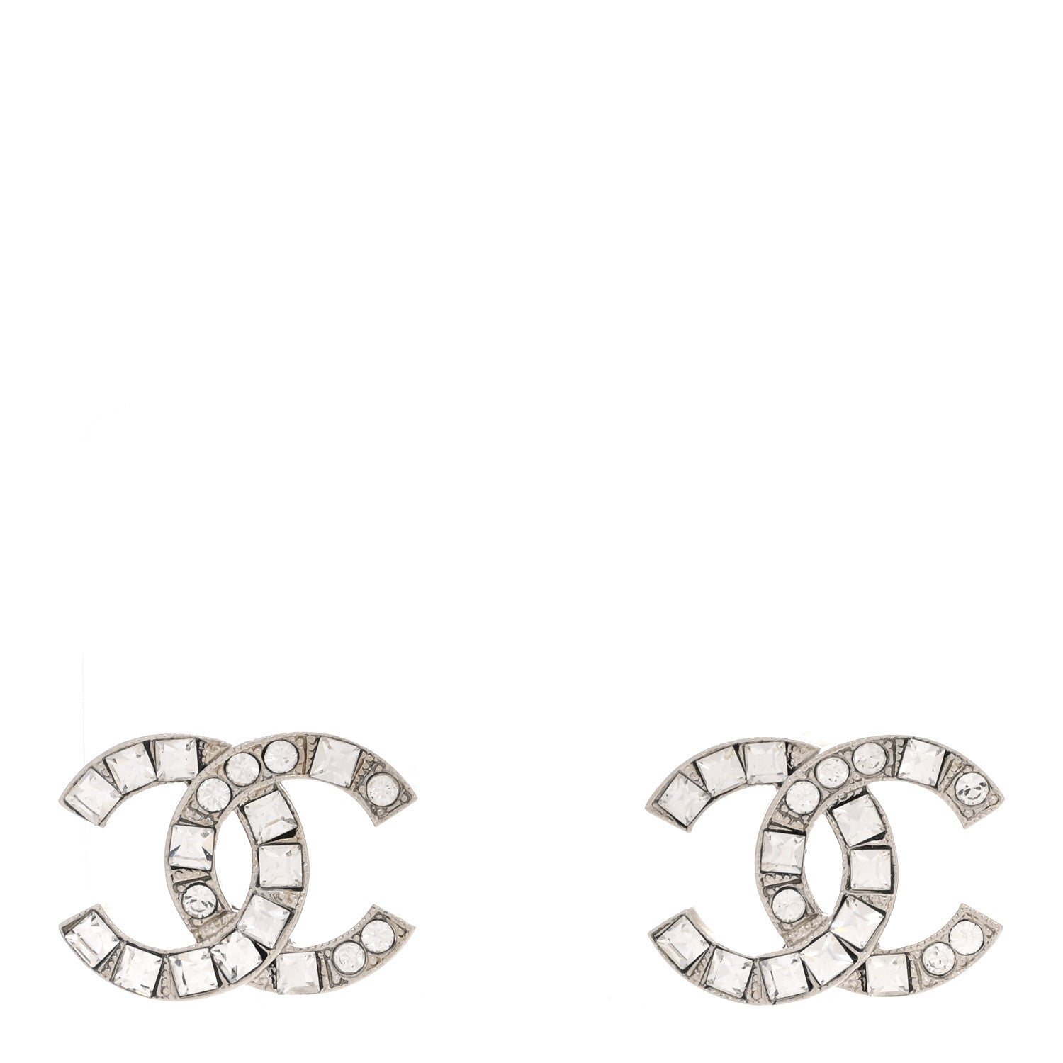 Baguette Crystal CC Earrings Silver
