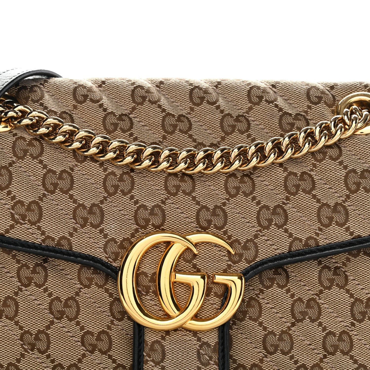 Gucci Monogram Matelasse Diagonal Small GG Marmont Shoulder Bag Beige Black