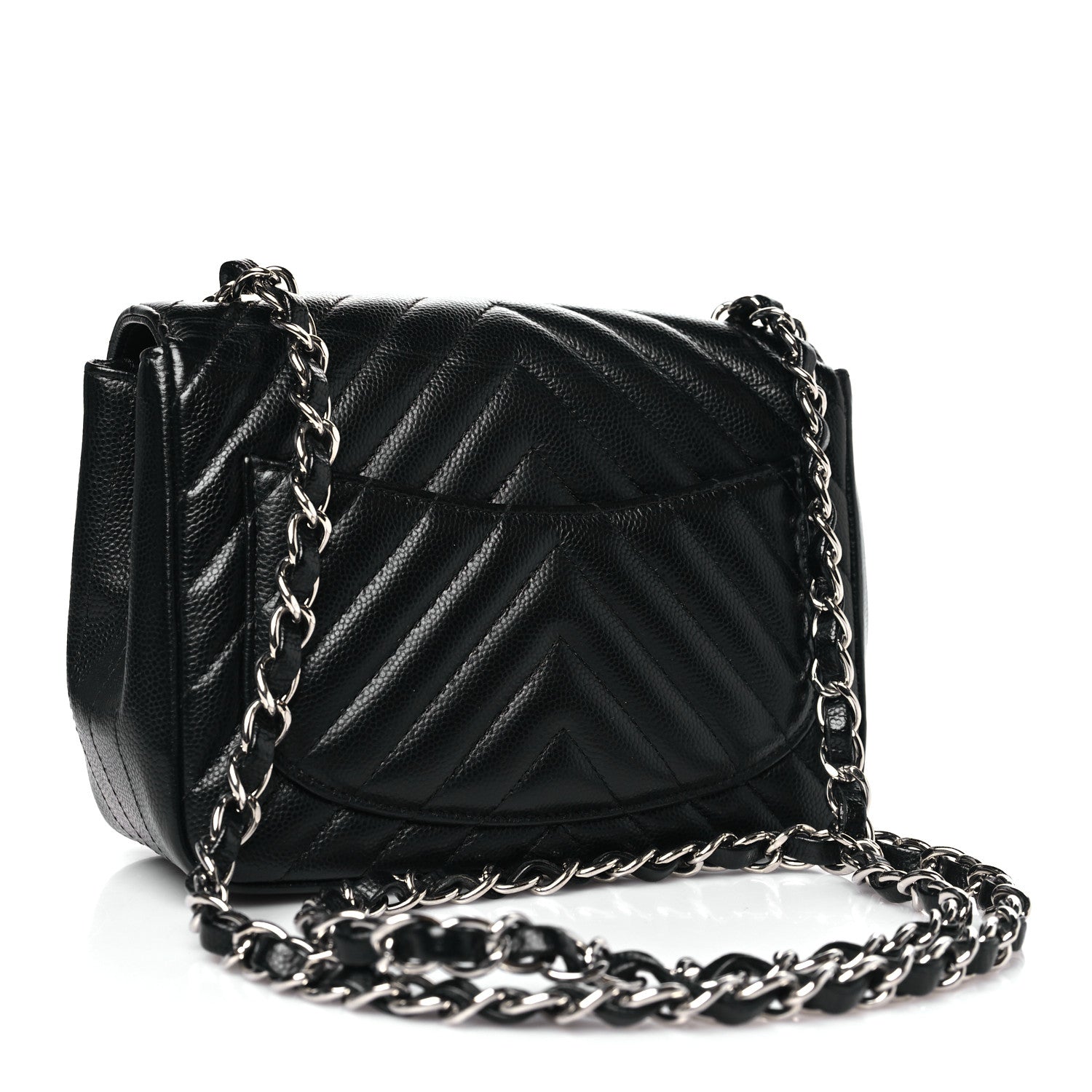 Chanel Caviar Chevron Quilted Mini Square Flap Black