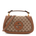 Gucci GG Monogram Calfskin Medium Blondie Top Handle Bag Beige Dark Brown
