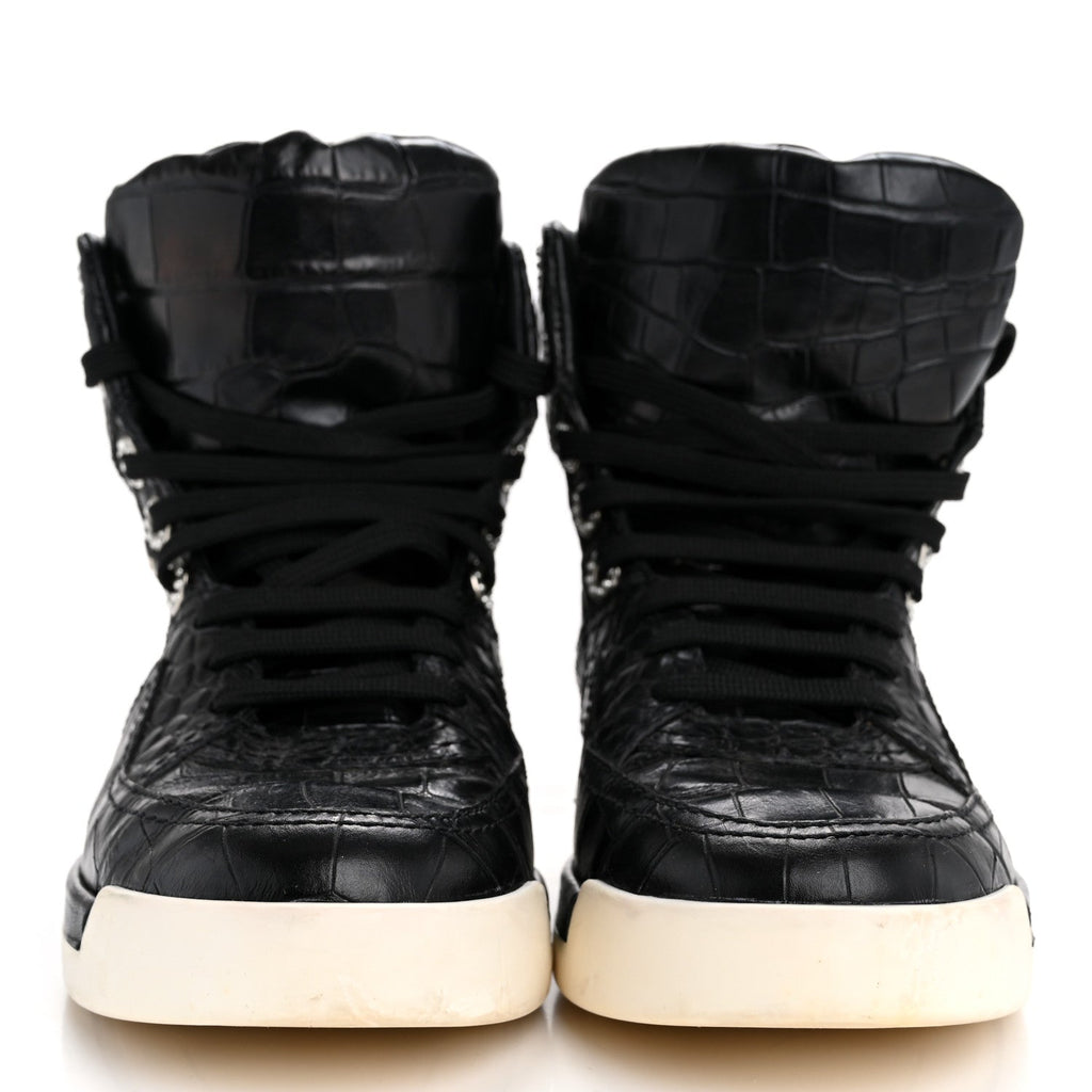 Calfskin Crocodile Embossed Cocodile High Top Sneakers 36.5 Black