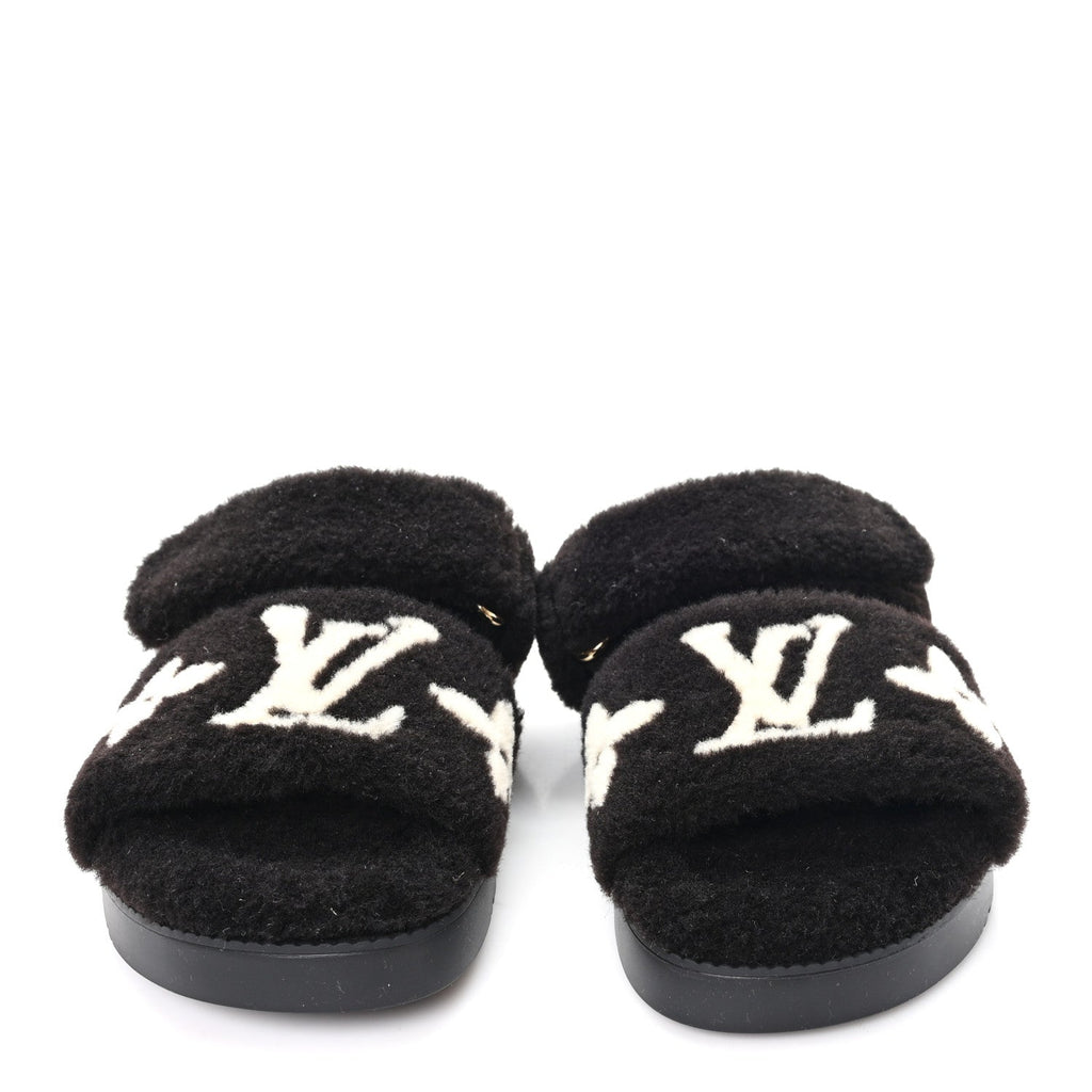 Louis Vuitton Shearling Monogram Giant LV Sunset Flat Comfort Mule 38 Brown