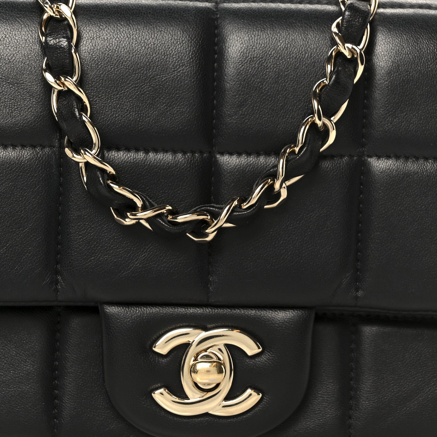 Chanel Lambskin Resin Crystal Square Quilted Mini Monacoco Flap Black