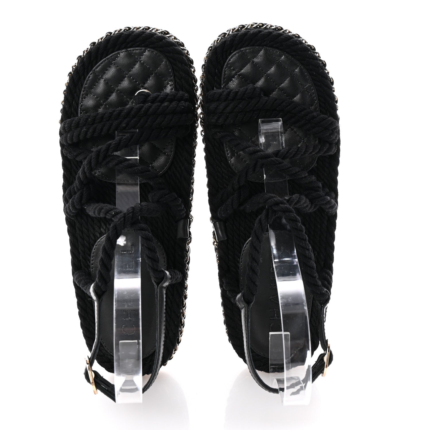 Lambskin Cord Chain CC Sandals 37 Black
