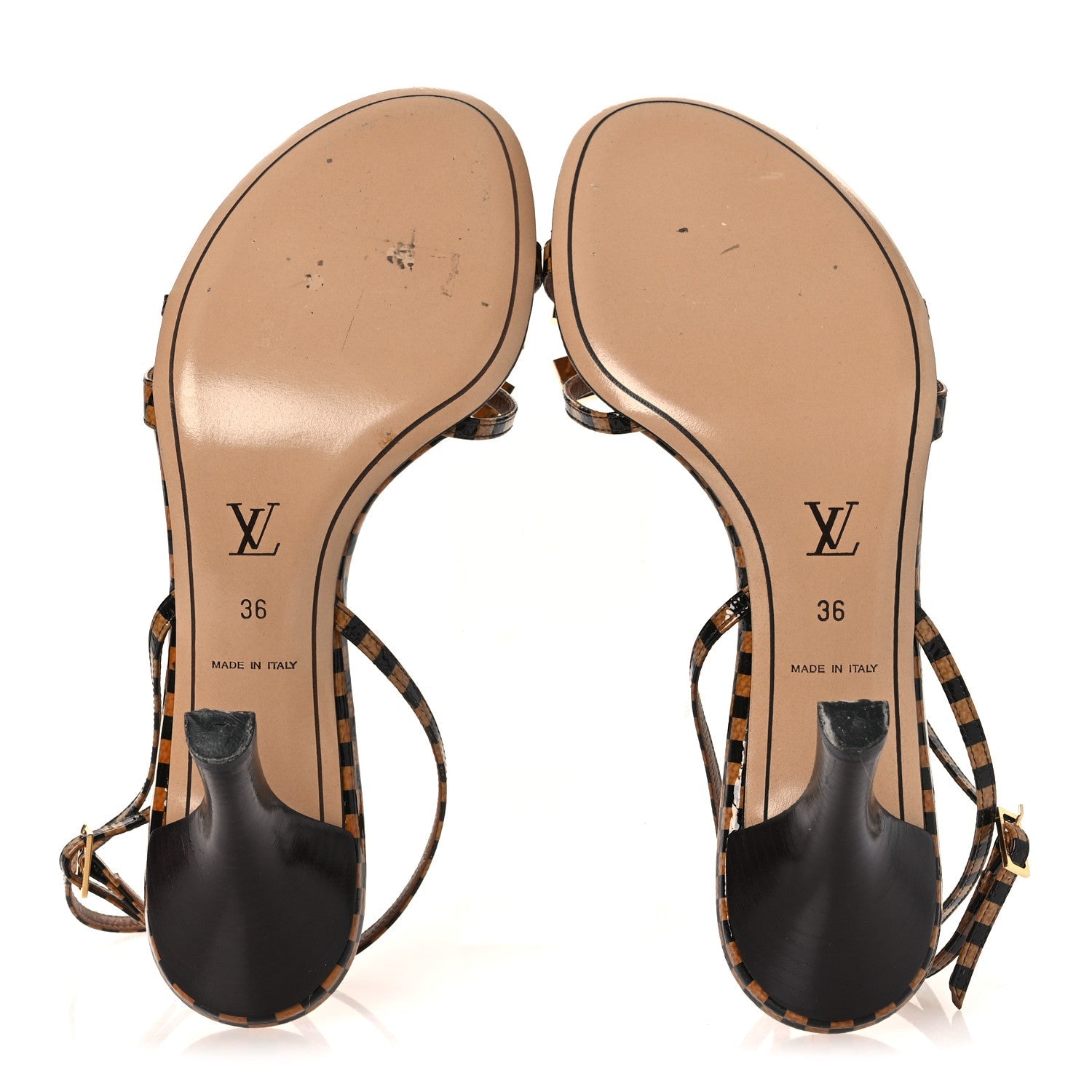 Louis Vuitton Patent Suede Damier Bow Ankle Wrap Sandals 36