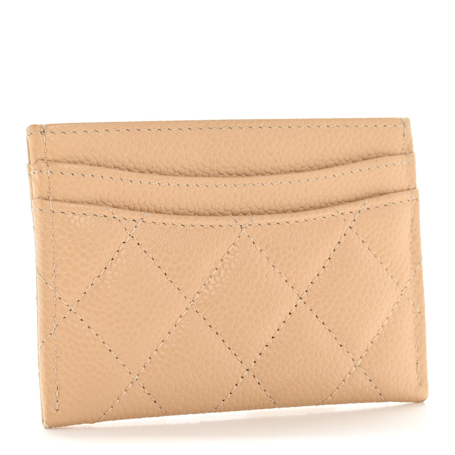 Caviar Quilted Card Holder Beige
