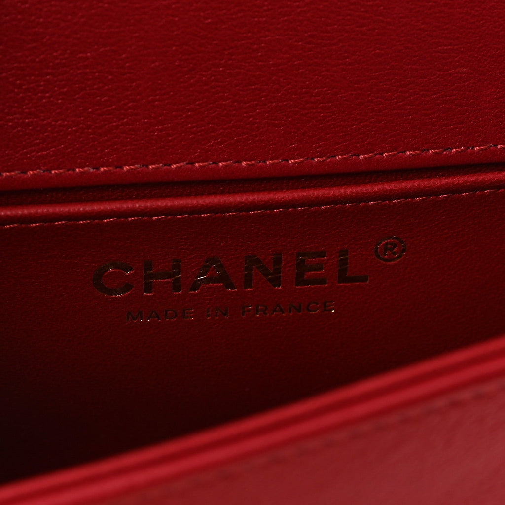 Chanel Calfskin Shearling Quilted Small Boy Messenger Bag Red
