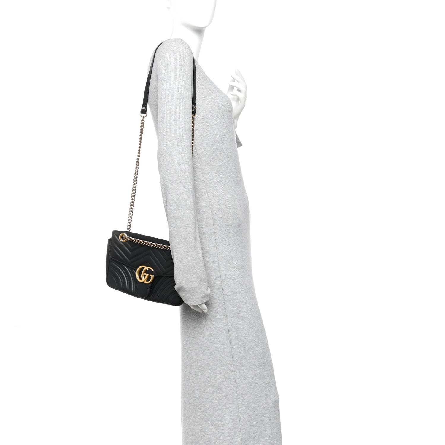Gucci Calfskin Matelasse Small GG Marmont Shoulder Bag Black
