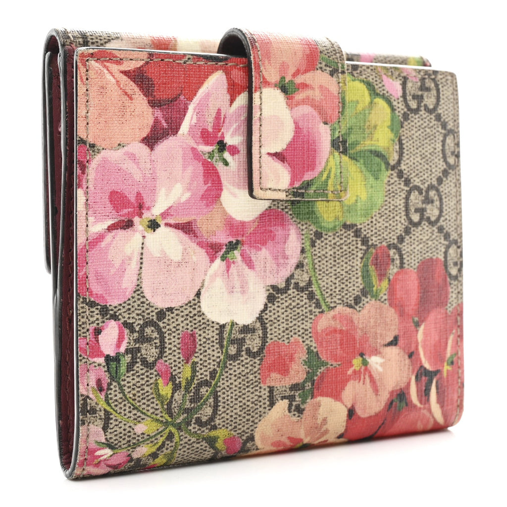 Gucci GG Supreme Monogram Blooms French Flap Wallet Beige Multicolor Dry Rose