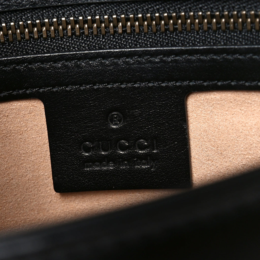 Gucci Calfskin Matelasse Small GG Marmont Top Handle Shoulder Bag Black