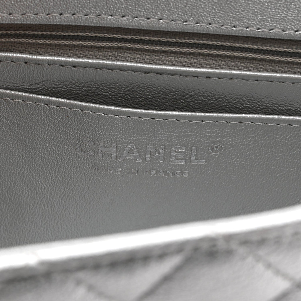 Chanel Metallic Lambskin Quilted Mini Rectangular Flap Silver