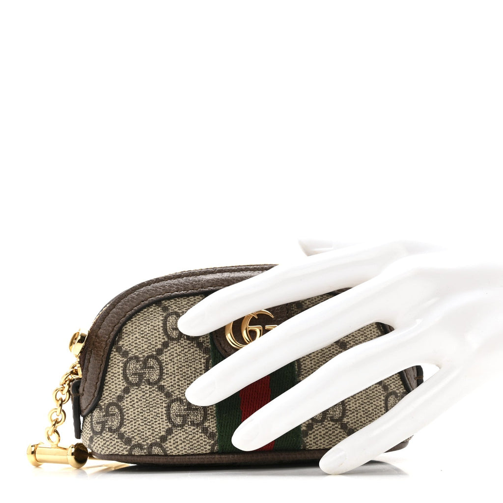 Gucci GG Supreme Monogram Web Ophidia Dome Key Pouch Beige New Acero