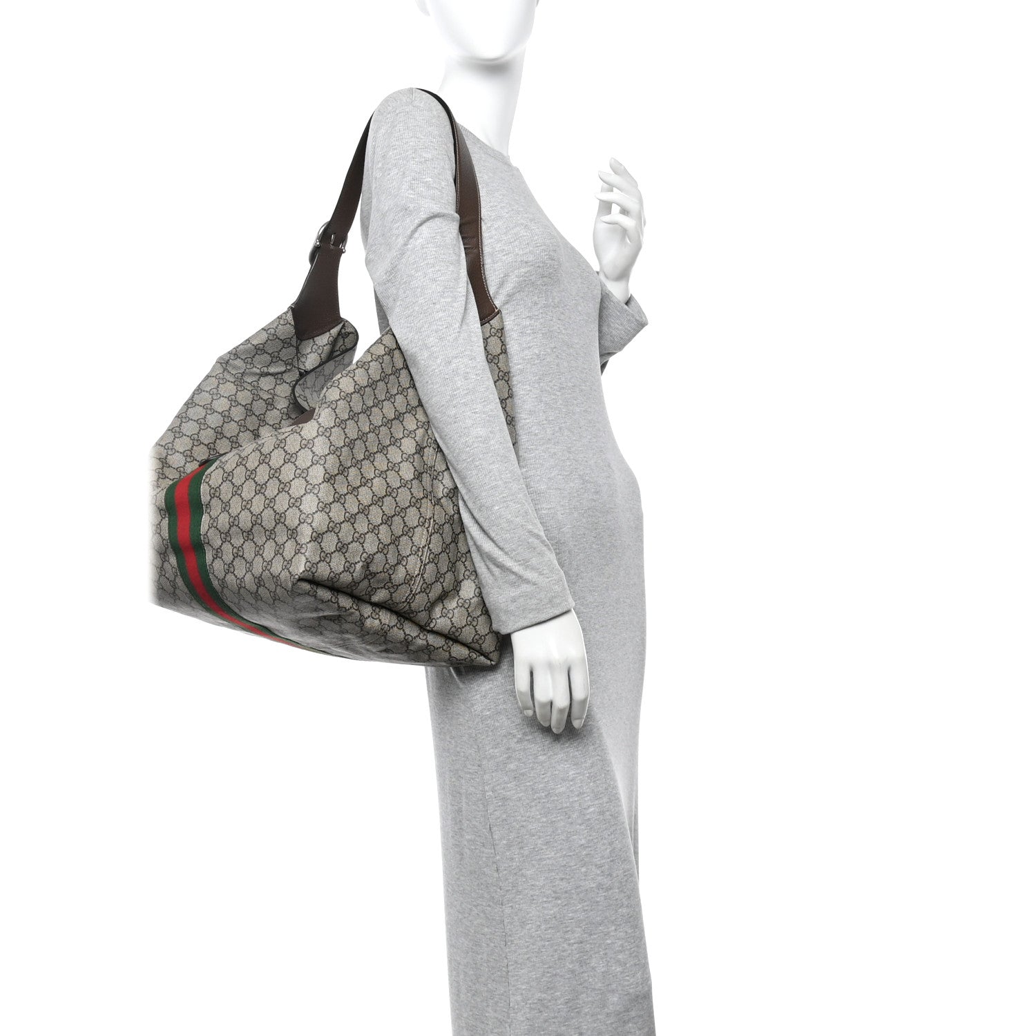 Gucci Tender GG Supreme Monogram Textured Dollar Calfskin Web Medium Jackie 1961 Crossbody Bag Beige Ebony New Acero