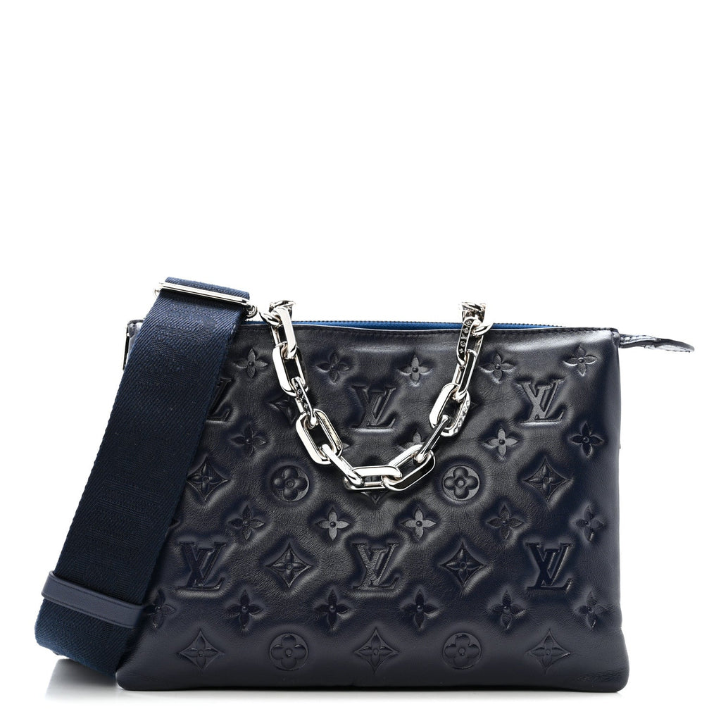 Louis Vuitton Lambskin Embossed Monogram Coussin PM Navy