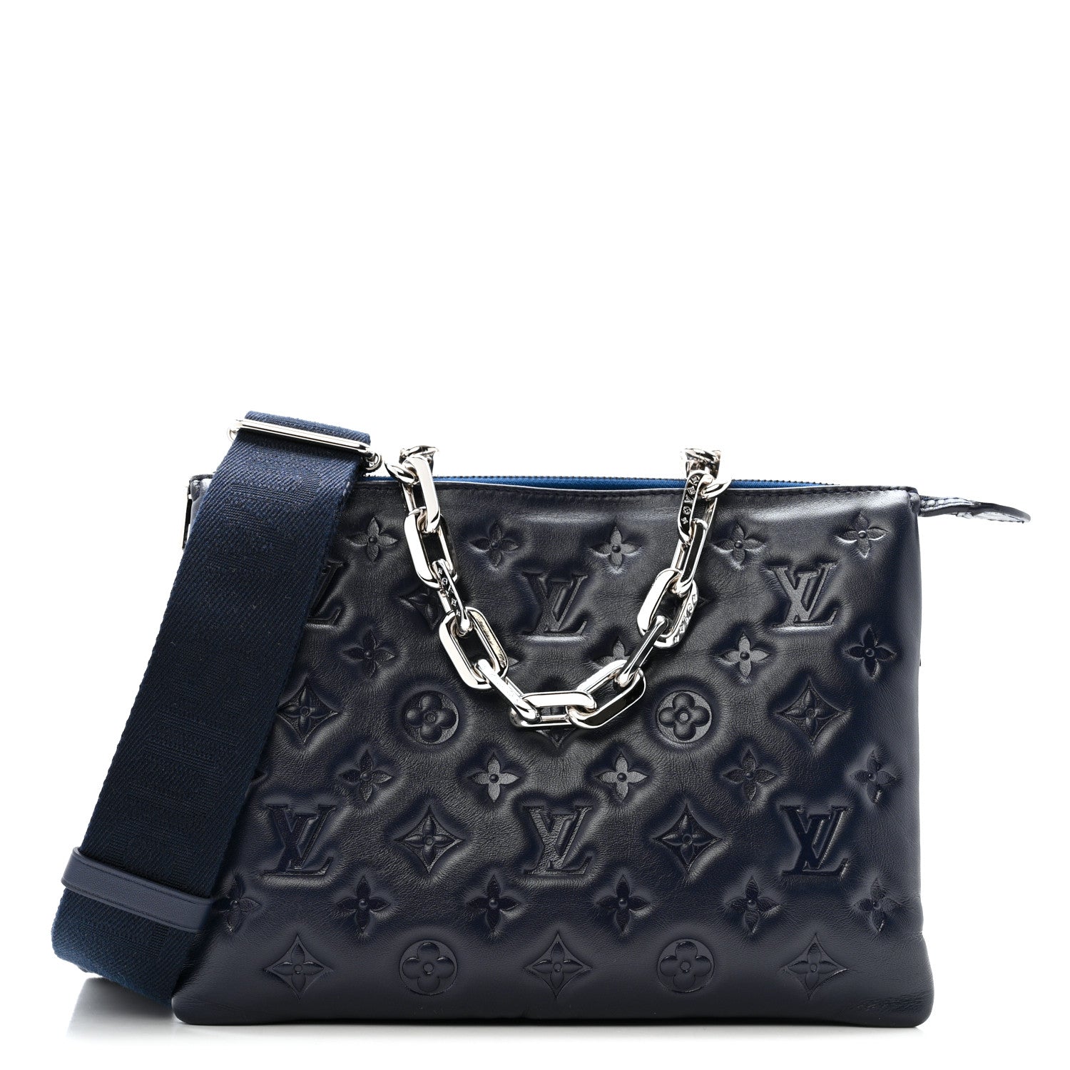 Louis Vuitton Lambskin Embossed Monogram Coussin PM Navy