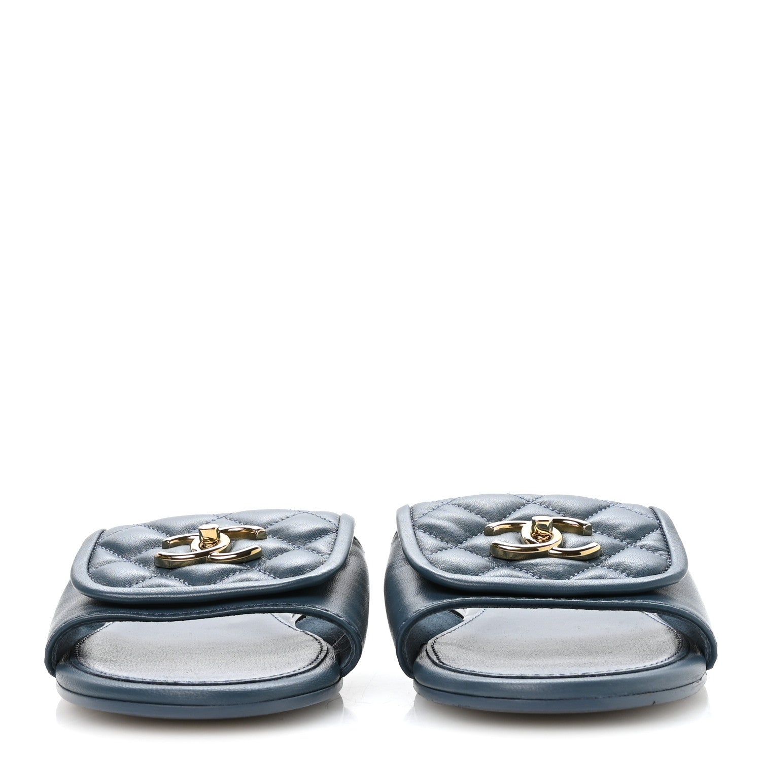 Lambskin Quilted Turnlock Flat Mules 39.5 Dark Blue