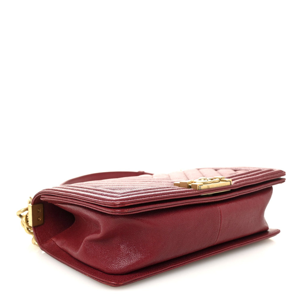 Chanel Caviar Chevron Quilted Medium Boy Flap Dark Red