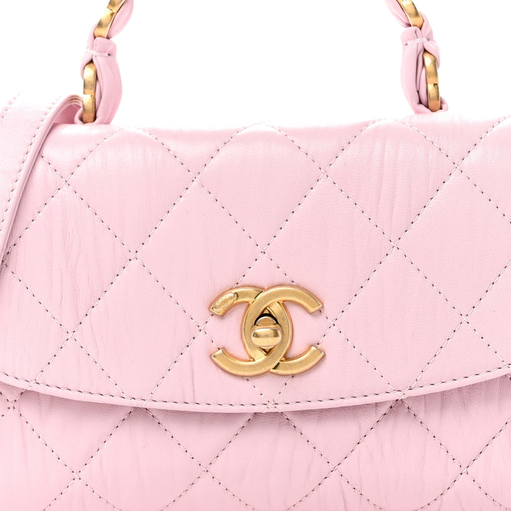 Chanel Crumpled Lambskin Quilted Mini CC Links Top Handle Flap Light Pink