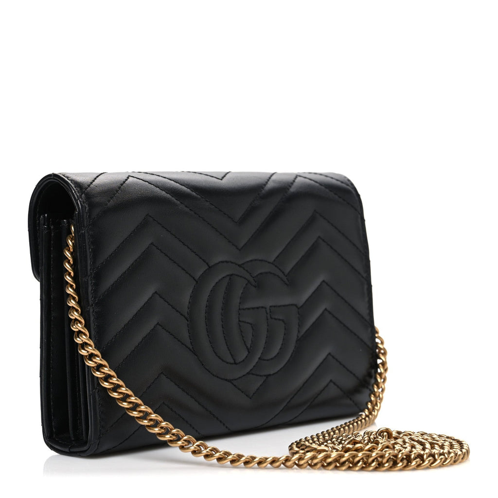 Gucci Calfskin Matelasse GG Marmont Chain Wallet Black