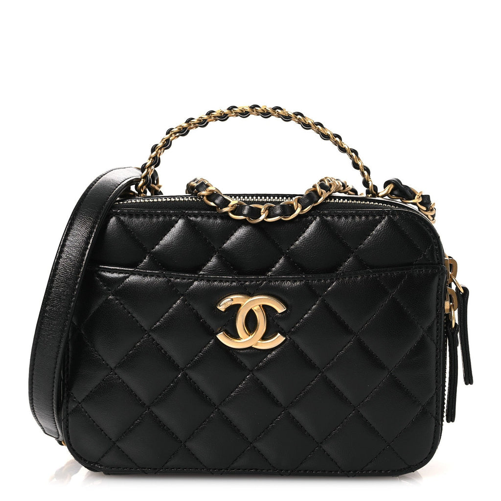 Chanel Shiny Calfskin Quilted Small Pick Me Up Vanity Case Black