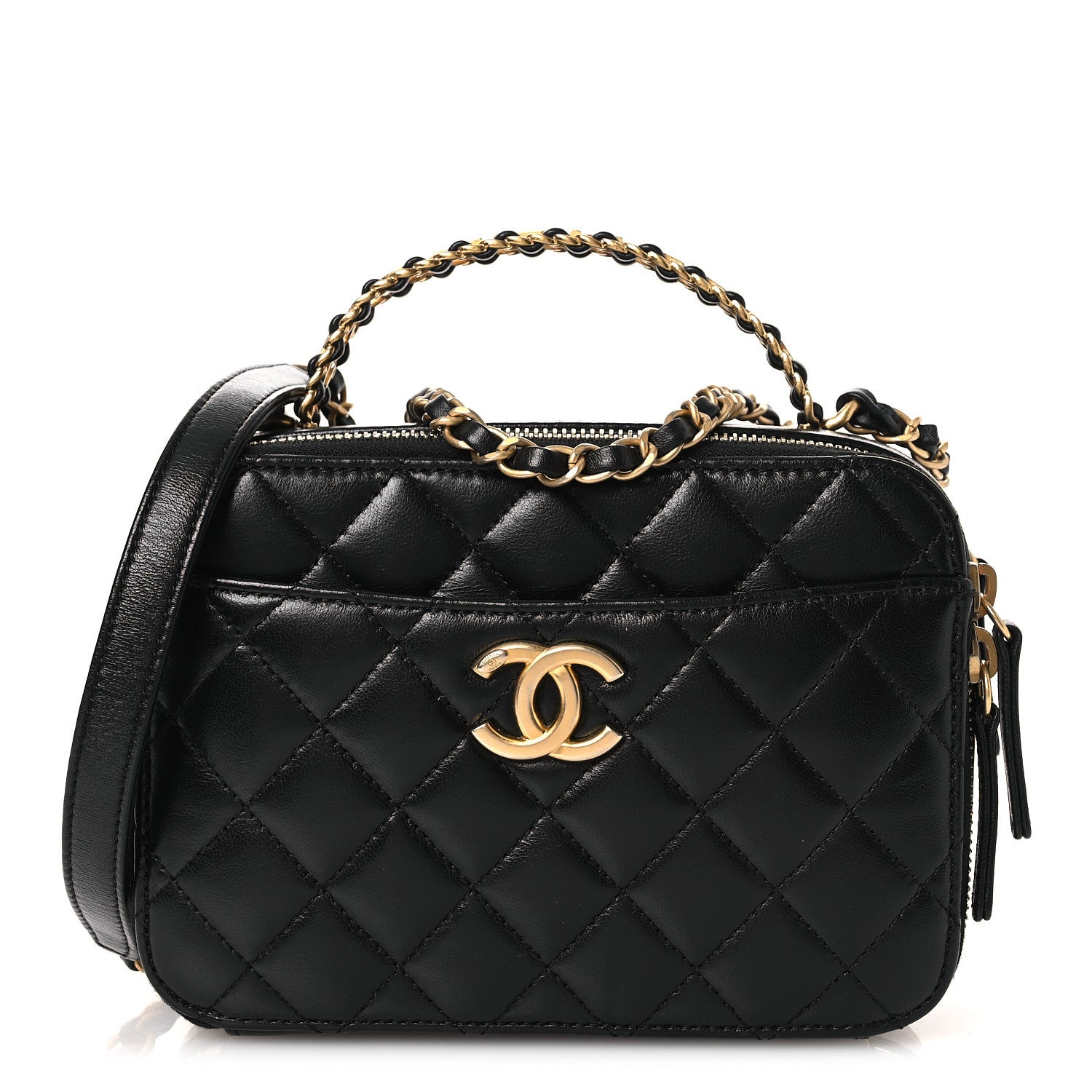 Chanel Shiny Calfskin Quilted Small Pick Me Up Vanity Case Black