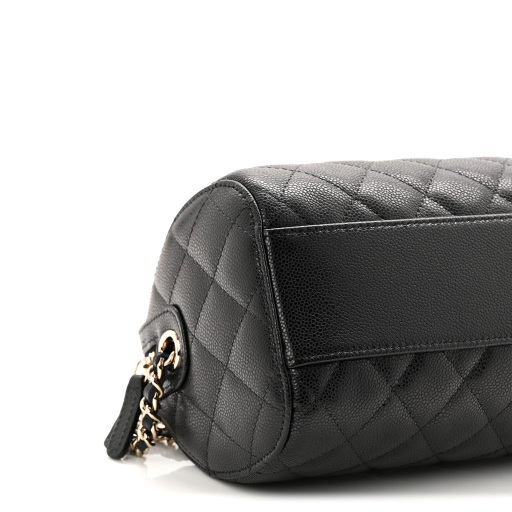 Chanel Caviar Quilted Barrel Clutch With Chain Black