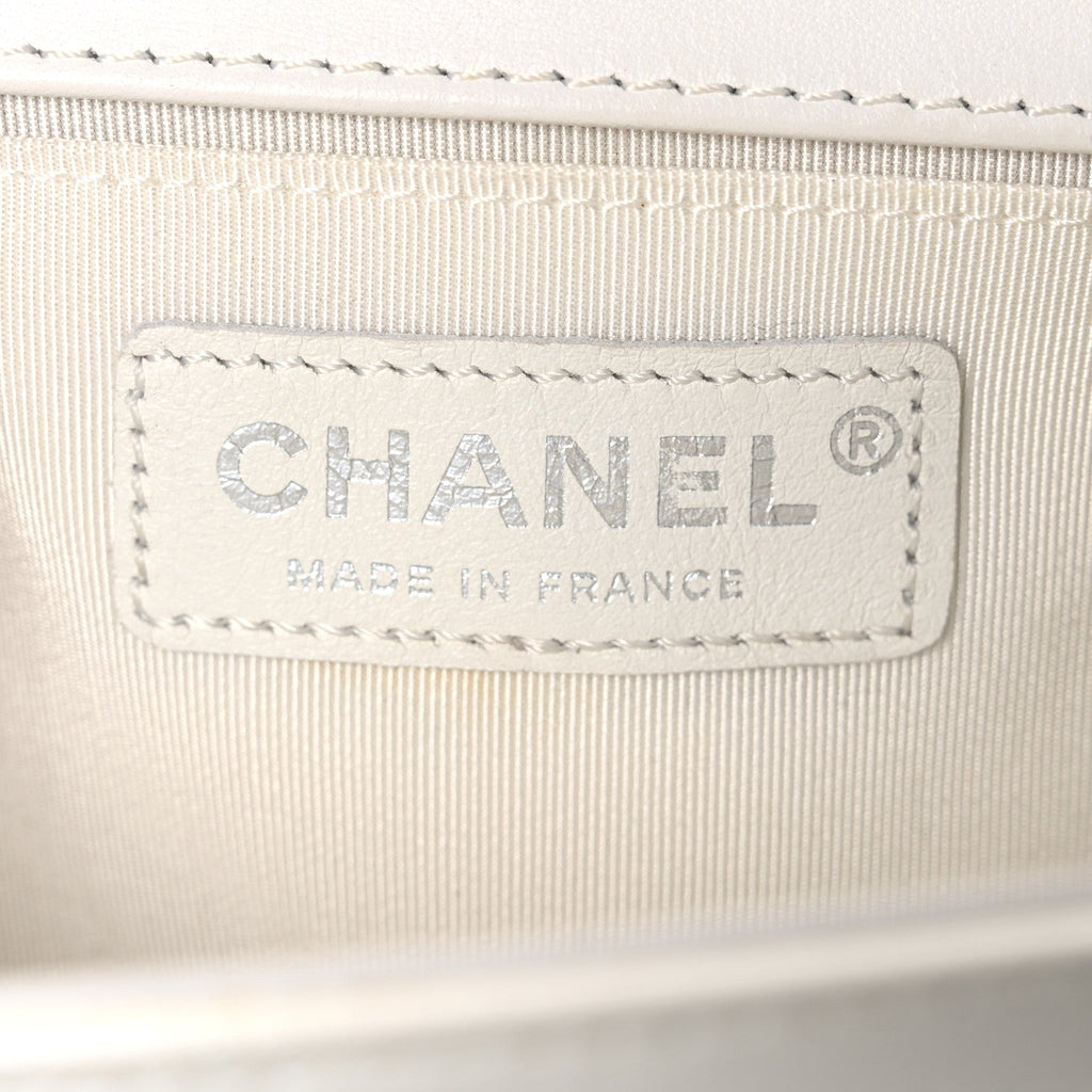 Chanel Patent Tweed Medium Boy Flap White