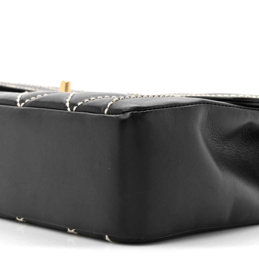 Chanel Calfskin Quilted Wild Stitch Large Top Handle Flap Black