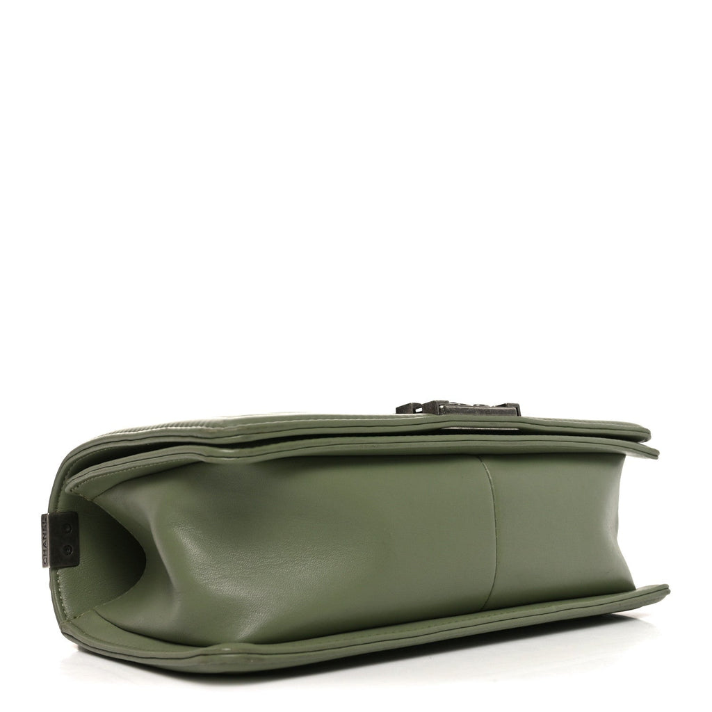 Chanel Calfskin Chevron Quilted Medium Boy Flap Green