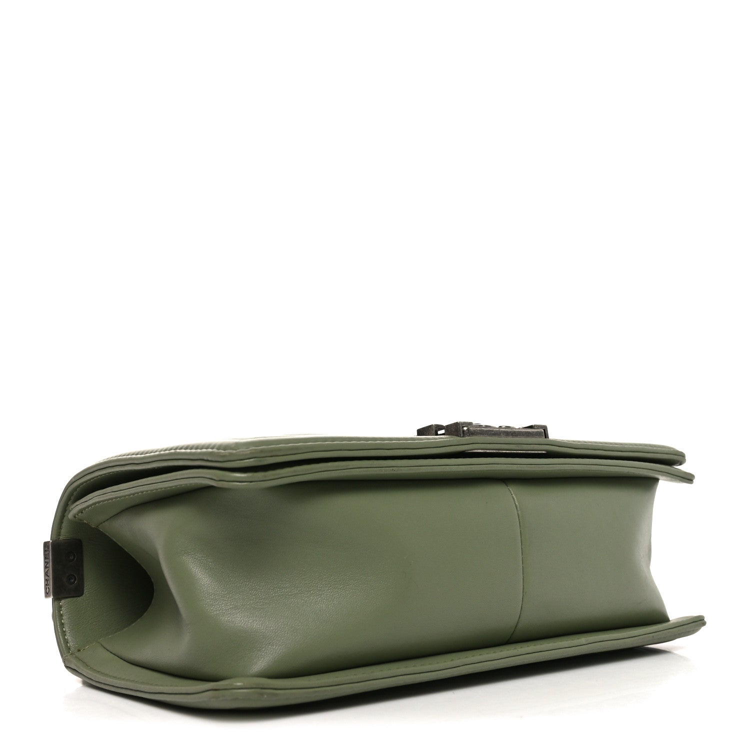 Chanel Calfskin Chevron Quilted Medium Boy Flap Green
