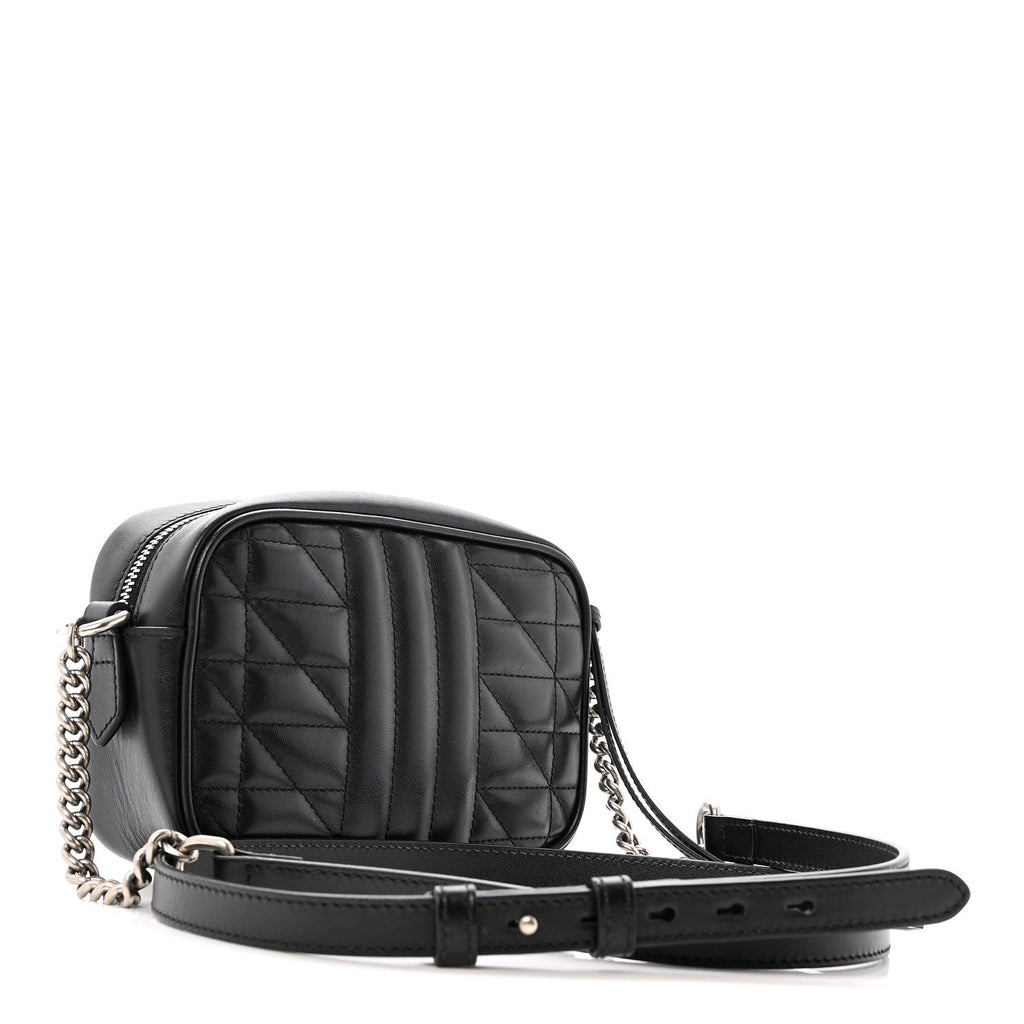 Gucci Calfskin Matelasse Aria GG Marmont Chain Shoulder Bag Black