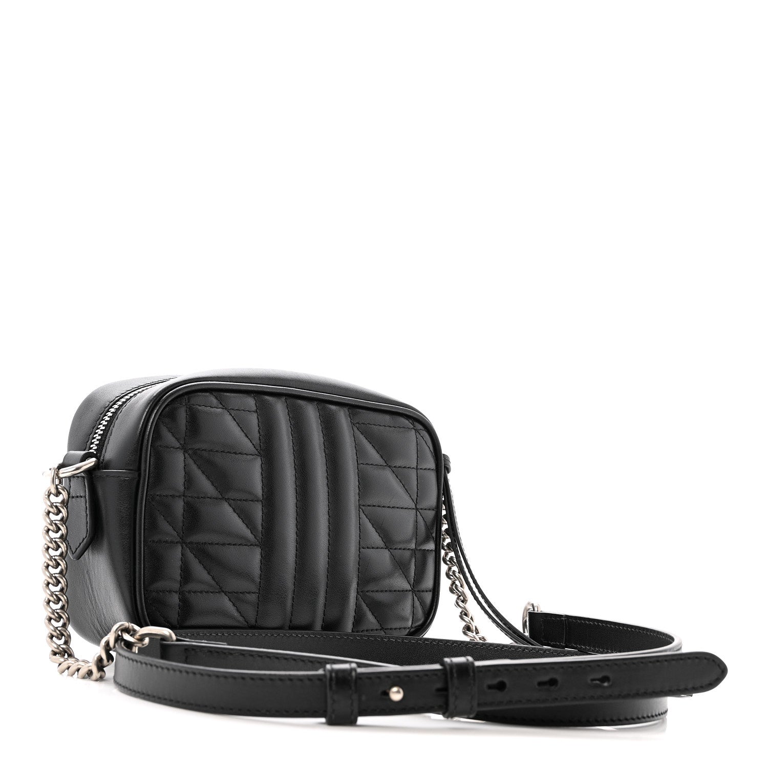 Gucci Calfskin Matelasse Aria GG Marmont Chain Shoulder Bag Black