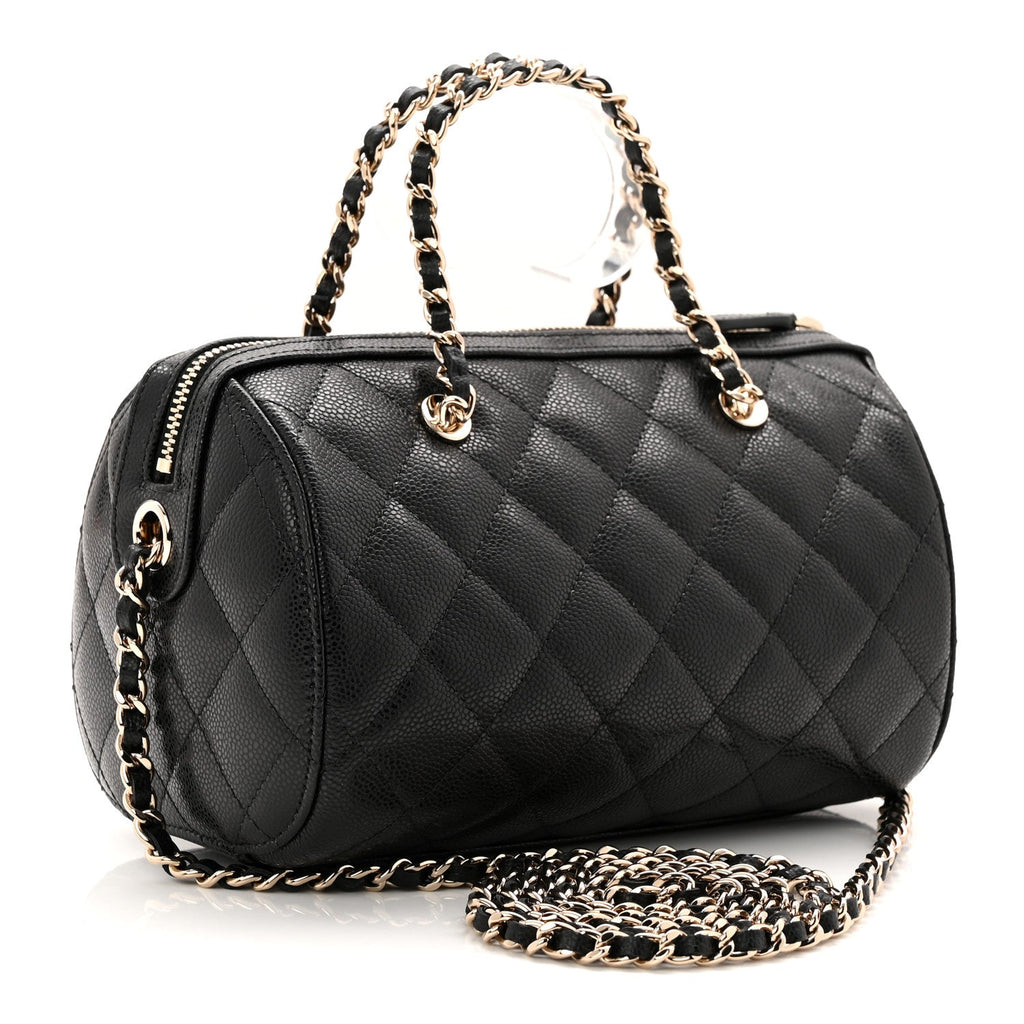Chanel Caviar Quilted Barrel Clutch With Chain Black