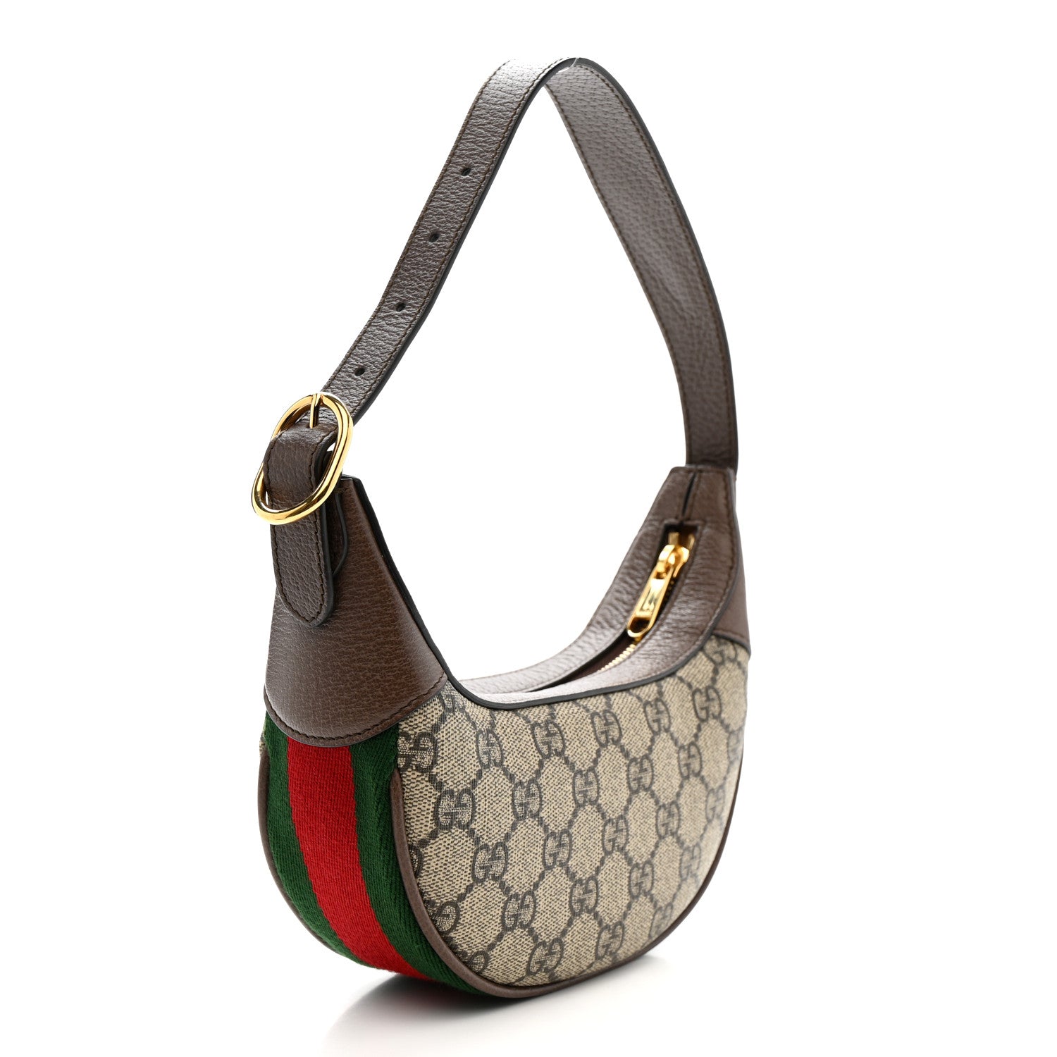 Gucci GG Supreme Monogram Textured Calfskin Web Mini Ophidia Half Moon Hobo Beige Ebony New Acero