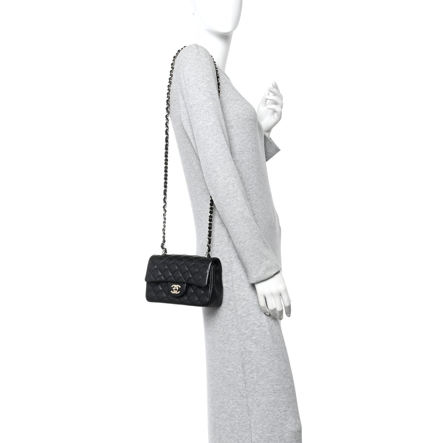 Chanel Lambskin Quilted Mini Rectangular Flap Black