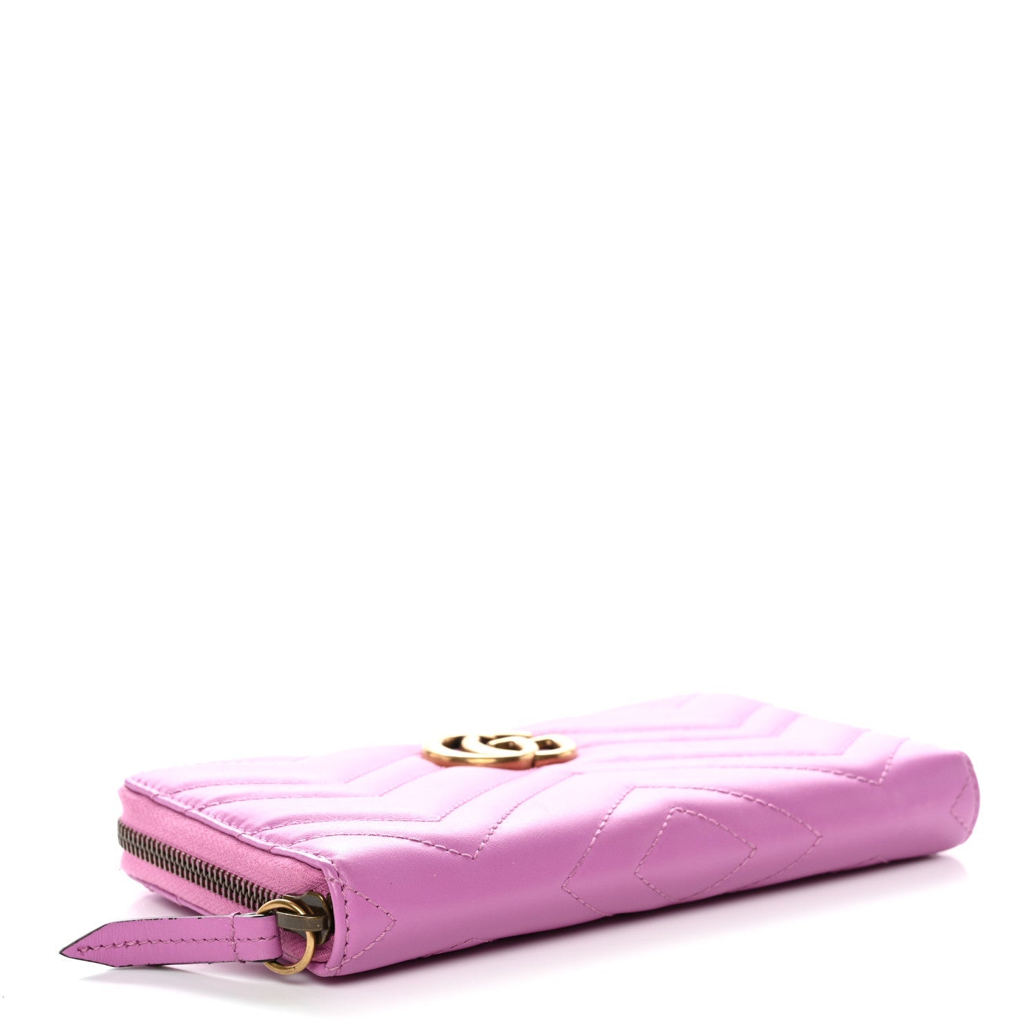 Gucci Calfskin Matelasse GG Marmont Zip Around Wallet Pink