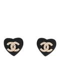 Resin Crystal CC Heart Earrings Black Gold